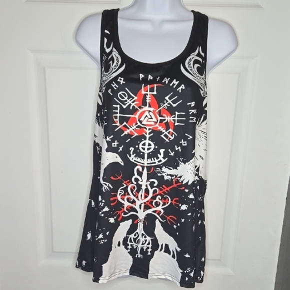 Viking Rune Black and White Tank Top - Picture 1 of 3